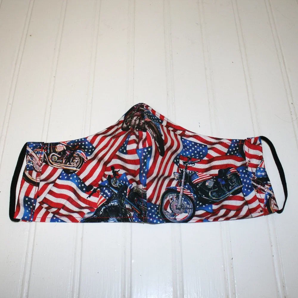 HAND CRAFTED Face Mask Biker American Flag Adult Cloth Fabric Print - Shield